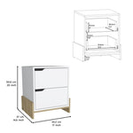 ZUN Nightstand with 2-Drawers, End Table with Sturdy Base, White / Macadamia B097120604