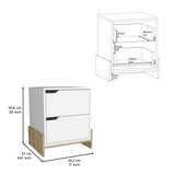 ZUN Nightstand with 2-Drawers, End Table with Sturdy Base, White / Macadamia B097120604