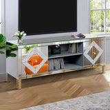Mirrored TV Stand for 65 inch TV,Sliver TV Console Table with Open Storage & 2 Storage Cabinets W1445P204027