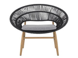 Cyril Outdoor Wicker Papasan Style Dining Chair, Teak Finished Leg and Dark Gray Faux Rattan, Gray N775P271975G