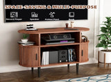 Large Round Record Player Stand with Charging Station & USB Ports, Record Storage Cabinet, Mid W2641P442531