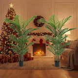 2 PCS Set 5.2ft Artificial Trees Faux Tropical Potted Plants Areca Palm Tree for Christmas Indoor 98380593
