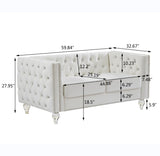Beige, Two-seater Sofa, Velvet Crystal Buckle Upholstery Sofa, Crystal Feet, Removable Cushion, Two 93846557