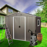 ZUN 8ft x 6ft Outdoor Metal Storage Shed with Window Grey W540P146761