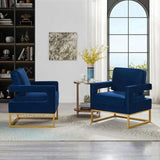 Modern Style Accent Chair with Gold Metal Base , Velvet Upholstered Leisure Chair with Open Armrest, W2186P148525