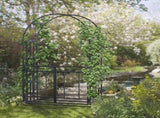 81" Grey Metal Garden Arbor with Double Doors & Locking Gate, Heart Motif Trellis for Wedding 61633141