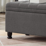 Upholstered tufted button storage bench ,Linen fabric entry bench with spindle wooden legs, Bed W2186P151307