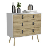 Dresser 29"H, 3 Drawers Dresser with Handles and Wooden Legs, White / Macadamia B097P167456
