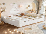 Queen Size Floor Platform Bed with Full-length Guardrails, Low Profile Queen Bed Frame, No Box W1580P438794