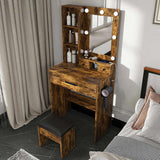 Vanity Table with Mirror & Adjustable LED Lights, Power Outlet, Hairdryer Holder & Stool Compact 18725352