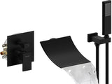 Male NPT Waterfall Shower head with Handheld, Matte Black Bathtub Shower Faucet with High Flow Wall 02156252