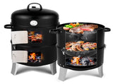 Vertical Steel Charcoal Smoker, Heavy Duty Double Layer Round BBQ Grill for Outdoor Cooking, Black 53758483