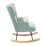 ZUN Rocking Chair with ottoman, Mid Century Fabric Rocker Chair with Wood Legs and Patchwork Linen for W561P175990