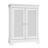 White two door rattan storage cabinet with adjustable partition, medieval modern independent buffet W1706P280678