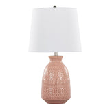 Claudia 20" Contemporary Ceramic Accent Lamp in Rose Tan Ceramic, Polished Nickel Accents and White B202P224013