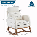 ZUN Beige Linen Nursery Rocking Chair with Thick Headrest,Mid-Century Modern Nursing Rocker,Upholstered 20640769