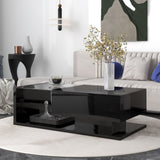 ON-TREND Modern Coffee Table with Tempered Glass, Wooden Cocktail Table with WF303936AAB