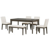 ZUN 6-Piece Dining Table Set with Upholstered Dining Chairs and Bench,Farmhouse Style, Tapered Legs, 55911232