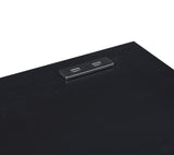 Desks and Stool Set 3pc Black Finish Rolling Desk with Casters, 2 Charging ports Home Office B011P287465