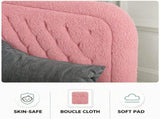 Twin Size Single Upholstered Platform Bed Frame with 46" Tufted Boucle Headboard, Wooden Slat 11592141