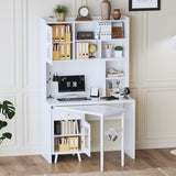 Computer Desk with 90 Degree Rotating Desktop, 43x70 Inch Office Desk with Storage Drawer and N733P279101K