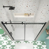 Glass shower door, sliding door, with 5/16" tempered glass and Matted Black finish 4874 W2122P208846