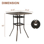 ZUN Patio Bar Height Table, All-Weather Cast Aluminium Square Bar Bistro Table with 2" Umbrella Hole, 72740322