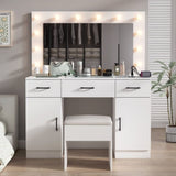Vanity Desk Set with Large Lighted Mirror Powre Outlet, Glass Top Makeup Vanity with 3 Drawers 65123540