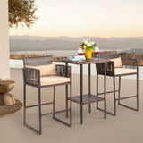 ZUN Outdoor 3 Piece Patio Bar Set, Bar Height Bistro Table Set for 2 People, High Top Wicker Bar Stools 64034350