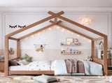 Queen House Floor Bed with Support Slats, Solid Wood House Bed Frame for Kids, No Box Spring Needed W1580P438812