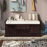 ZUN Storage Bench with 2 Drawers and 2 Cabinets, Shoe Bench with Removable Cushion for Living Room, 24970634