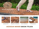 27 PCS Interlocking Deck Tiles Diagonal Pattern, 12" x 12" Acacia Wood Tiles For Patio, Waterproof, W2391P429280