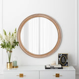 27.5 inches Round Wall Mirror for Bathroom Vanity, Wooden Farmhouse Circle Mirrors for Bedroom, W2295P339108