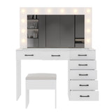 Vanity Desk Set with Large Lighted Mirror and Powre Outlet, Glass Top Makeup with 7 Drawers, 12265126
