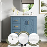 30'' Bathroom with Ceramic Sink Combo,Solid Wood Frame Bathroom Storage Cabinet, Freestanding N710P191970M