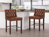 30.5 Inch Seat Height Bar Stool, Light Brown PU Upholstery with Back & Metal Footrest, Counter Stool 70678.00PUCOGN
