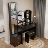 ZUN Full Body Mirror Cabinet + Round Mirror LED Vanity Table + Cushioned Stool, With 2 AC + 2 USB Power W936P160029