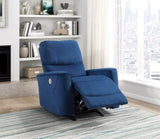 ZUN Modern Living Room 1pc Power Rocker Reclining Chair Blue Velvet Upholstery Solid Wood Frame Luxury B011P204080