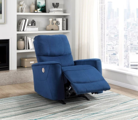 ZUN Modern Living Room 1pc Power Rocker Reclining Chair Blue Velvet Upholstery Solid Wood Frame Luxury B011P204080