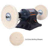 Extra long 8-Inch Electric Polisher Benchtop Buffer Grinder -4 Pole motor Includes 4PCs 80Ply Thic W465P191957