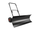29 Inch Metal Snow Pusher with Wheels Adjustable Handle 5 Angle Blade Snow Shovel for Driveway Black 33611706