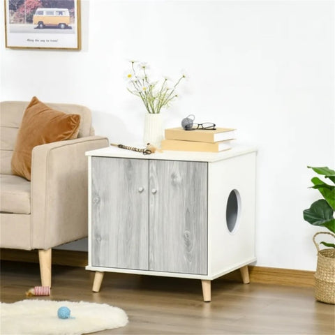 ZUN 23.5" Wooden Cat Litter Box White End Table 16998674