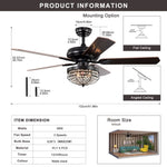 ZUN Modern Design Living Room 52 Inch Decorative Crystal Chandelier Ceiling Fan With Light W1592139377