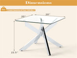 20" x 20" x 22.5" Glass Side Table, Silver Tempered Glass End Table with Intersecting Metal Base 59734573