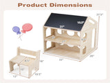 3-in-1 Kids Table and Chair Set, 55.8850.8069.85 cm House-Shaped Activity Table with Chalkboard & 85710156