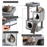 ZUN Modern Wood Cat Tree Cat Tower With Double Condos Spacious Perch Sisal Scratching Posts and 06646729