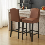 Barstools Set of 2, Counter Height Upholstered Bar Stools for Kitchen Island, Brown Rubberwood Legs N779P254675L