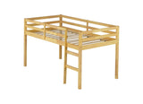 Solid Wooden, Rubber Wooden Twin Loft Bed with Ladder, Bed Platform of Strengthened Slats, Natural W504P190954