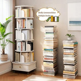 6 Tier Rotating Bookshelf, 360&deg Display Round Spinning Bookshelf with Wheels and Drawer, 85969050