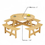 ZUN Outdoor 8 Person Picnic Table, 8 person Round Picnic Table with 4 Built-in Benches, Umbrella Hole, 45383362